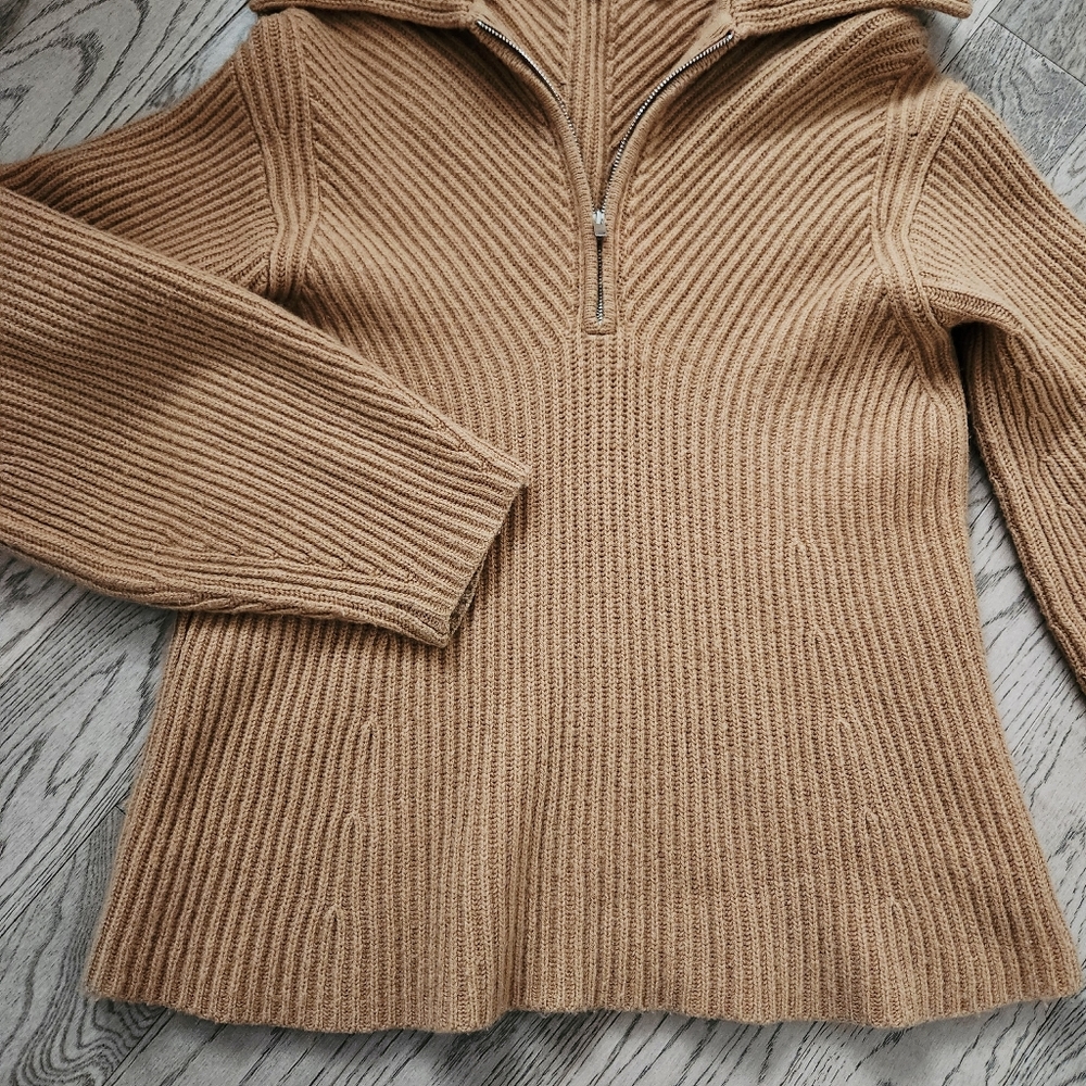 Theory Camel Wool/ Cashmere Zip Collar Pullover Sweater - Picture 5 of 8